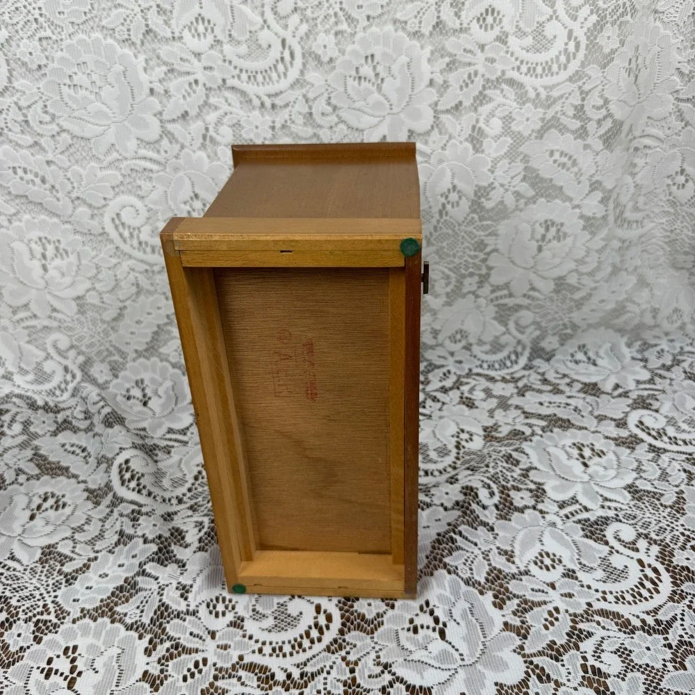 Vintage Wood Miniature Dresser Jewelry Music Box 4 Drawer Red Velvet Lining MCM